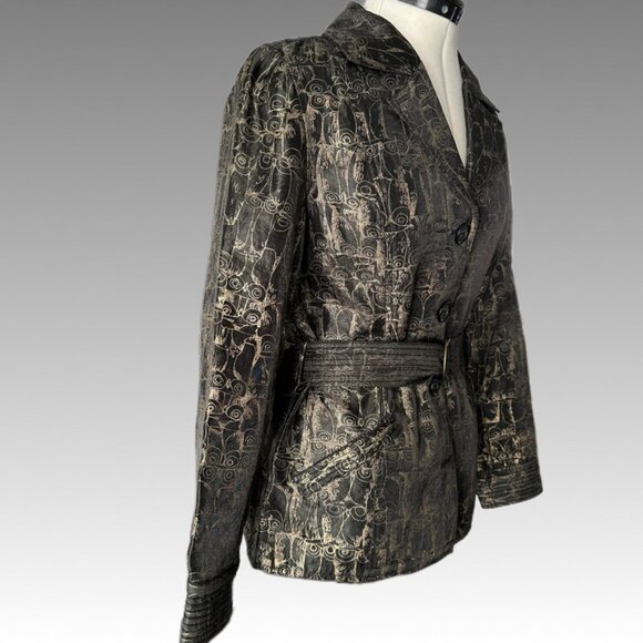 NWOT CHICO'S Owl Modernist Faces Belted Blazer Dinner Jacket Black Gold 1 (8M) - Picture 4 of 12